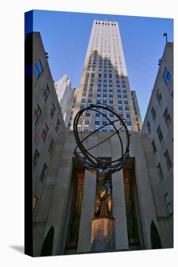 Atlas Statue holding the world at Rockefeller Center, New York City, New York-null-Stretched Canvas