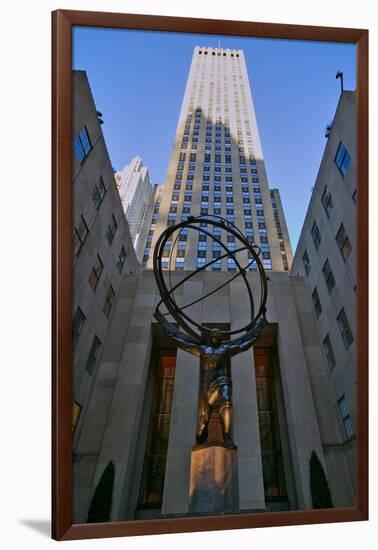 Atlas Statue holding the world at Rockefeller Center, New York City, New York-null-Framed Photographic Print