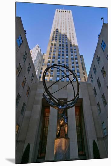 Atlas Statue holding the world at Rockefeller Center, New York City, New York-null-Mounted Premium Photographic Print