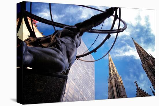 Atlas Staue and St. Patrick's Cathedral, Manhattan, New York Cit-Sabine Jacobs-Stretched Canvas