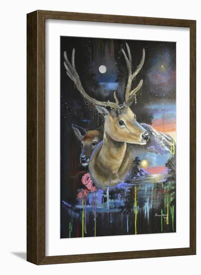 Atmosperic Deers-Sue Clyne-Framed Giclee Print