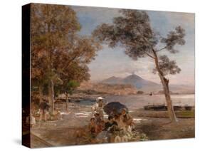 Atmosphere De Soiree Sur La Baie De Naples, Italie  (Evening Mood at the Bay of Naples) Peinture D-Oswald Achenbach-Stretched Canvas