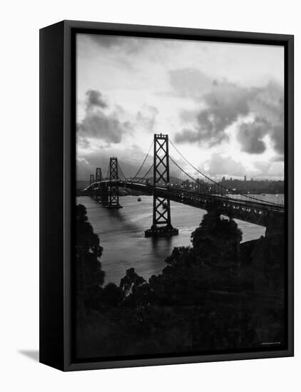 Atmospheric View of the San Francisco Oakland Bay Bridge Viewed from the Oakland Side at Dusk-null-Framed Stretched Canvas