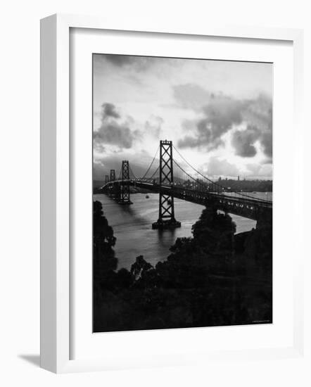 Atmospheric View of the San Francisco Oakland Bay Bridge Viewed from the Oakland Side at Dusk-null-Framed Photographic Print