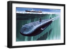 Atomic Submarine under the Ice-English School-Framed Giclee Print