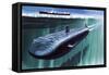 Atomic Submarine under the Ice-English School-Framed Stretched Canvas