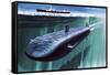 Atomic Submarine under the Ice-English School-Framed Stretched Canvas