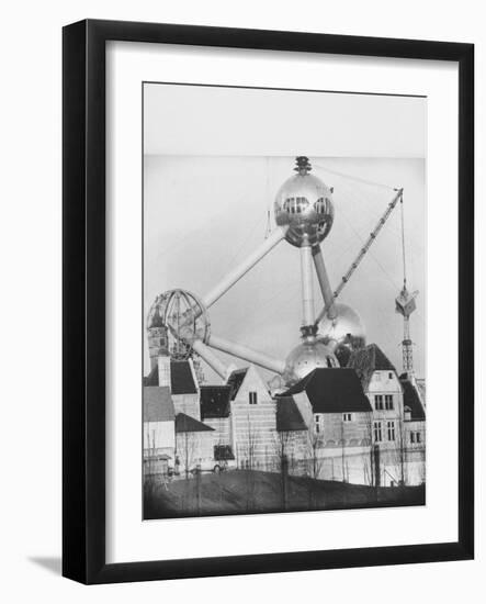 Atomium Towering over Belgian Folklore Exhibit at Brussels World's Fair-Michael Rougier-Framed Photographic Print