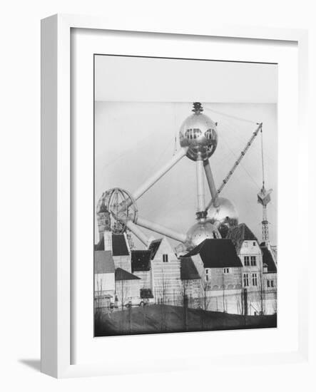 Atomium Towering over Belgian Folklore Exhibit at Brussels World's Fair-Michael Rougier-Framed Photographic Print