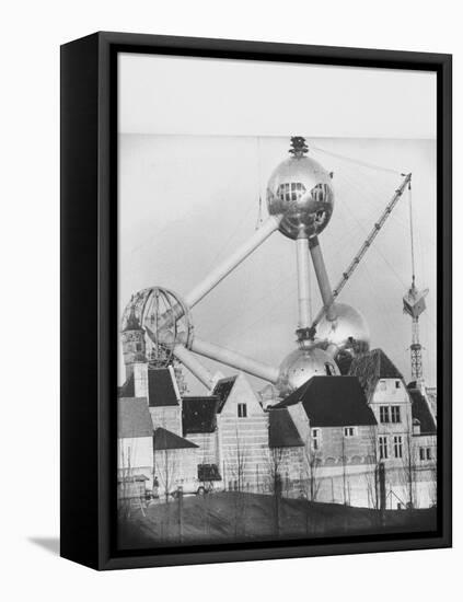 Atomium Towering over Belgian Folklore Exhibit at Brussels World's Fair-Michael Rougier-Framed Stretched Canvas