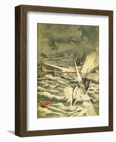 Attack of the Japanese Torpedo Boats in Port Arthur, February 1904-null-Framed Giclee Print