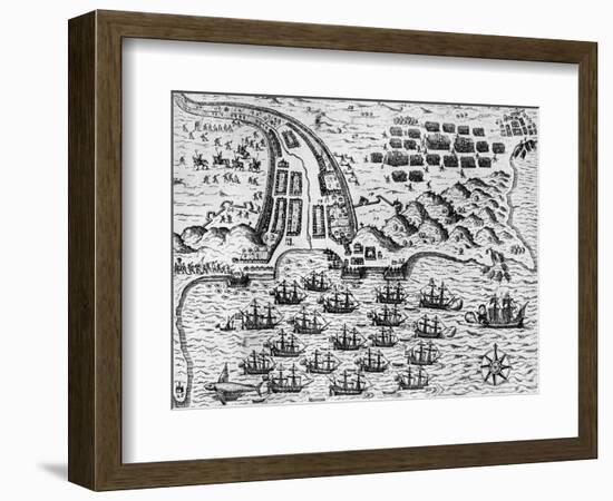 Attack on Santiago on 27th November 1585-Theodore de Bry-Framed Giclee Print