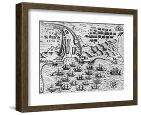 Attack on Santiago on 27th November 1585-Theodore de Bry-Framed Giclee Print