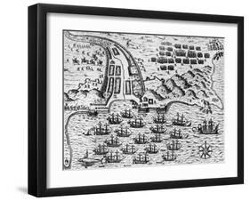 Attack on Santiago on 27th November 1585-Theodore de Bry-Framed Giclee Print