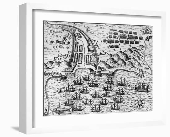 Attack on Santiago on 27th November 1585-Theodore de Bry-Framed Giclee Print