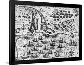 Attack on Santiago on 27th November 1585-Theodore de Bry-Framed Giclee Print