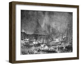 Attack on the French Invasion Flotilla at Boulogne, France, 15-16 August 1801 (1882-188)-Charaire et fils-Framed Giclee Print