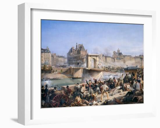 Attack on the Hotel De Ville and Combat on the Pont D'Arcole, July 28, 1830-Amédée Bourgeois-Framed Giclee Print