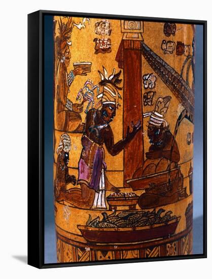 Attendants Bringing Offerings of Food, Decoration from a Cylindrical Vase from Palenque, 559-950-null-Framed Stretched Canvas