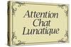 Attention Chat Lunatique French Crazy Cat Sign Poster-null-Stretched Canvas