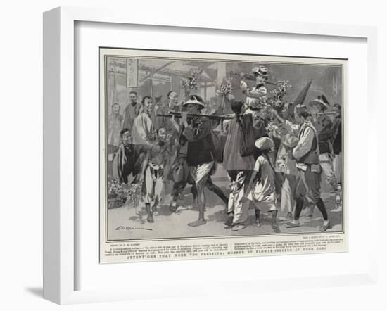 Attentions That Were Too Pressing, Mobbed by Flower-Sellers at Hong Kong-Frederic De Haenen-Framed Giclee Print