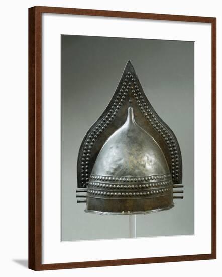 Attic Calcidian Bronze Crested Helmet, from Tomb of the Contrada Gaudo at Paestum-null-Framed Giclee Print