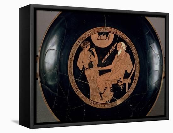 Attic Red-Figure Cup Depicting Phoenix and Briseis, Achilles' Captive, Greek, circa 490 BC-Brygos Painter-Framed Stretched Canvas