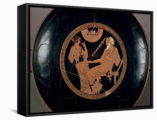 Attic Red-Figure Cup Depicting Phoenix and Briseis, Achilles' Captive, Greek, circa 490 BC-Brygos Painter-Framed Stretched Canvas