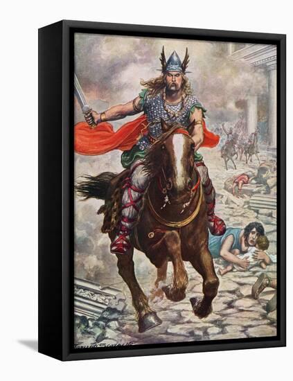 Attila the Hun Raising Aquila to the Ground-Tancredi Scarpelli-Framed Stretched Canvas