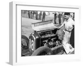 Attilio Marinoni, Chief Mechanic of Scuderia Ferrari, with an Alfa Romeo, 1934-null-Framed Photographic Print