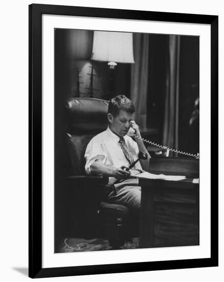 Attorney Gen. Robert F. Kennedy in His Office at Night-null-Framed Photographic Print