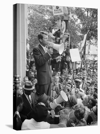 Attorney General Bobby Kennedy Speaking to Crowd in D.C.-Warren K^ Leffler-Stretched Canvas