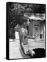 Attorney General Robert F. Kennedy Holding Football, with Dog Nearby, at His Swimming Pool-null-Framed Stretched Canvas