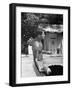 Attorney General Robert F. Kennedy Holding Football, with Dog Nearby, at His Swimming Pool-null-Framed Photographic Print