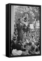 Attorney General Robert F Kennedy speaking to a crowd of Civil Rights protestors, 1963-Warren K. Leffler-Framed Stretched Canvas