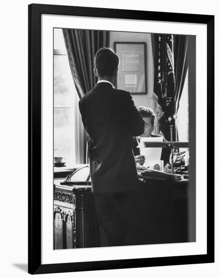 Attorney General Robert Kennedy, Conferring with Brother President John Kennedy at White House-Art Rickerby-Framed Photographic Print
