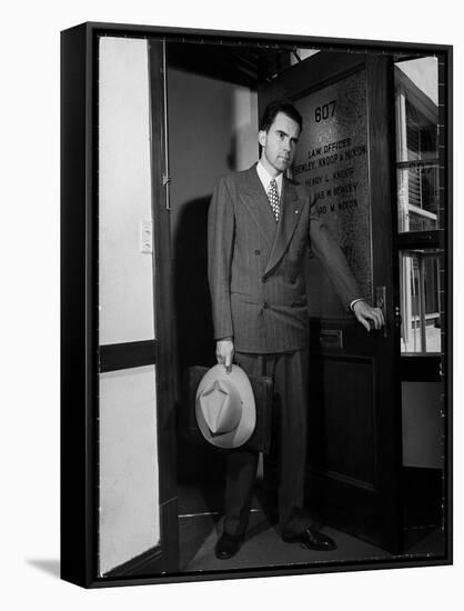 Attorney Richard Nixon in the Doorway of Law Office After Returning From WWII to Resume His Career-George Lacks-Framed Stretched Canvas