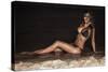 Attractive Brunette Lady Posing on the Beach at Night.-PawelSierakowski-Stretched Canvas