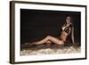 Attractive Brunette Lady Posing on the Beach at Night.-PawelSierakowski-Framed Photographic Print