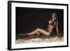 Attractive Brunette Lady Posing on the Beach at Night.-PawelSierakowski-Framed Photographic Print