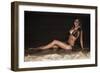 Attractive Brunette Lady Posing on the Beach at Night.-PawelSierakowski-Framed Photographic Print