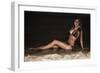 Attractive Brunette Lady Posing on the Beach at Night.-PawelSierakowski-Framed Photographic Print