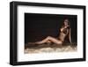 Attractive Brunette Lady Posing on the Beach at Night.-PawelSierakowski-Framed Photographic Print