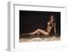 Attractive Brunette Lady Posing on the Beach at Night.-PawelSierakowski-Framed Photographic Print