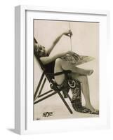 Attractive Woman Posing in Her Swimsuit in a Deckchair, with a Parasol-null-Framed Photographic Print