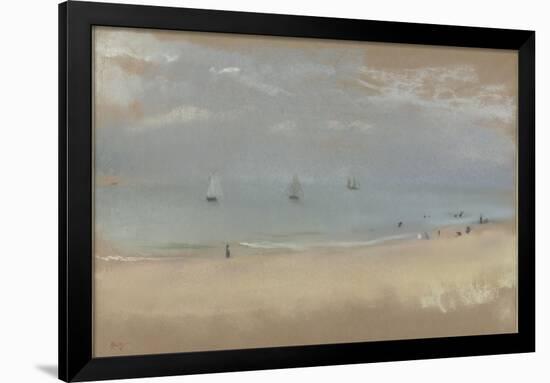 Au bord de la mer, sur une plage, trois voiliers au loin-Edgar Degas-Framed Giclee Print