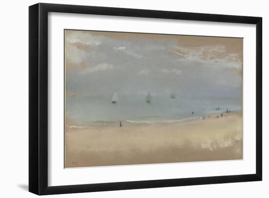 Au bord de la mer, sur une plage, trois voiliers au loin-Edgar Degas-Framed Giclee Print