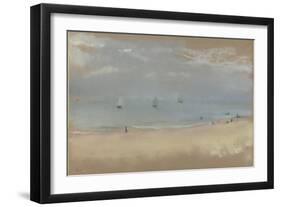 Au bord de la mer, sur une plage, trois voiliers au loin-Edgar Degas-Framed Giclee Print