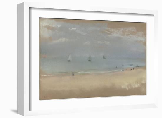 Au bord de la mer, sur une plage, trois voiliers au loin-Edgar Degas-Framed Giclee Print