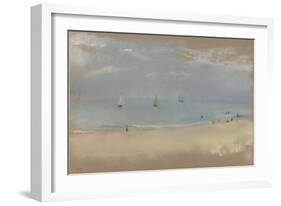 Au bord de la mer, sur une plage, trois voiliers au loin-Edgar Degas-Framed Giclee Print